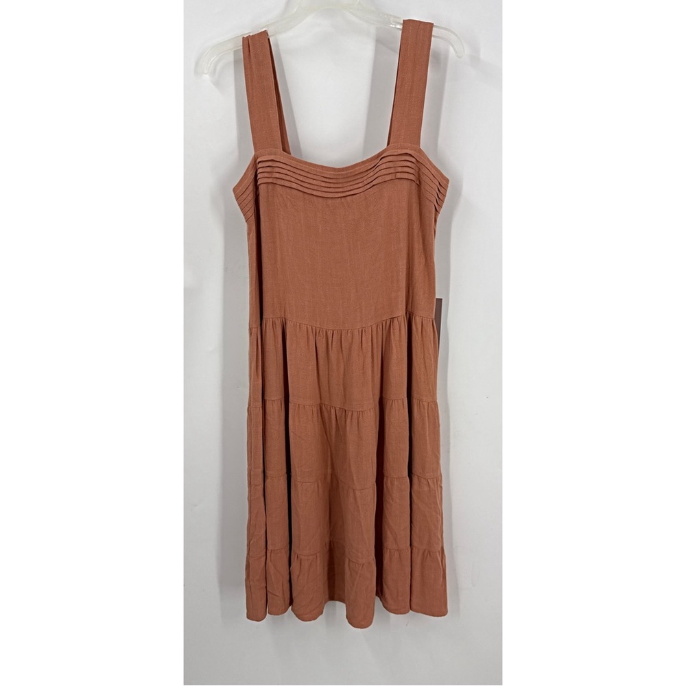 Remixmess  linen blend square neck tiered below the knee relax fit dress S NWT